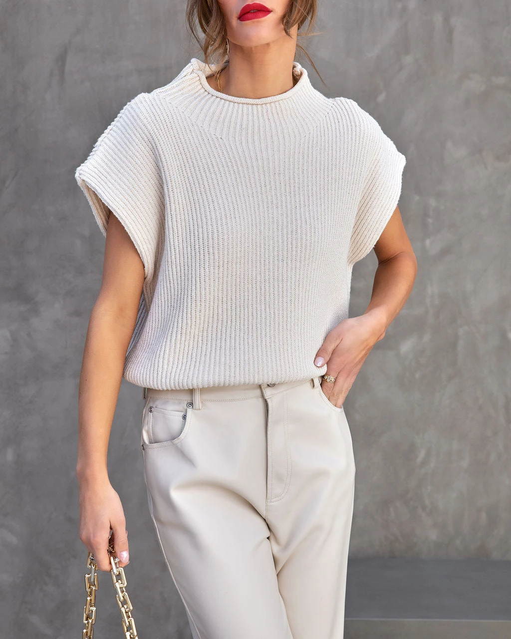 GILL-001 Caidynn Knit Sweater Vest - Cream - FINAL SALE - Image 2