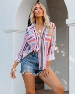 AEOM-001 Carrigan Striped Button Down Top - FINAL SALE