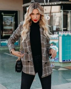 DELU-001 Celina Pocketed Plaid Blazer - FINAL SALE