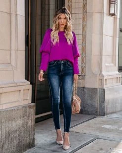 ON T-001 Centerpiece Satin Statement Blouse - Orchid - FINAL SALE