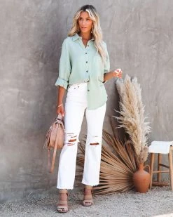ACOA-001 Chadley Cotton Button Down Top - Sage