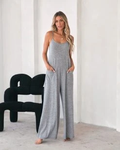 BY T-001 Chilled Summer Pocketed Jumpsuit - Heather Grey - FINAL SALE