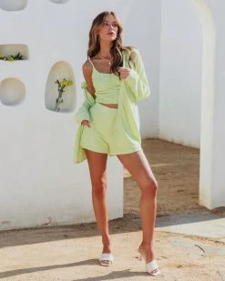 SKYL-002 Coconuts For You Textured Button Down Top - Lime - FINAL SALE