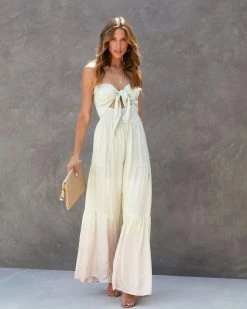 VINT-001 Cotton Candy Sunsets Satin Ombre Strapless Smocked Jumpsuit