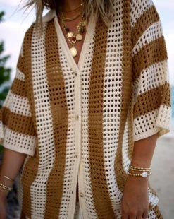 ACOA-001 Bradley Crochet Button Down Cover Up Top