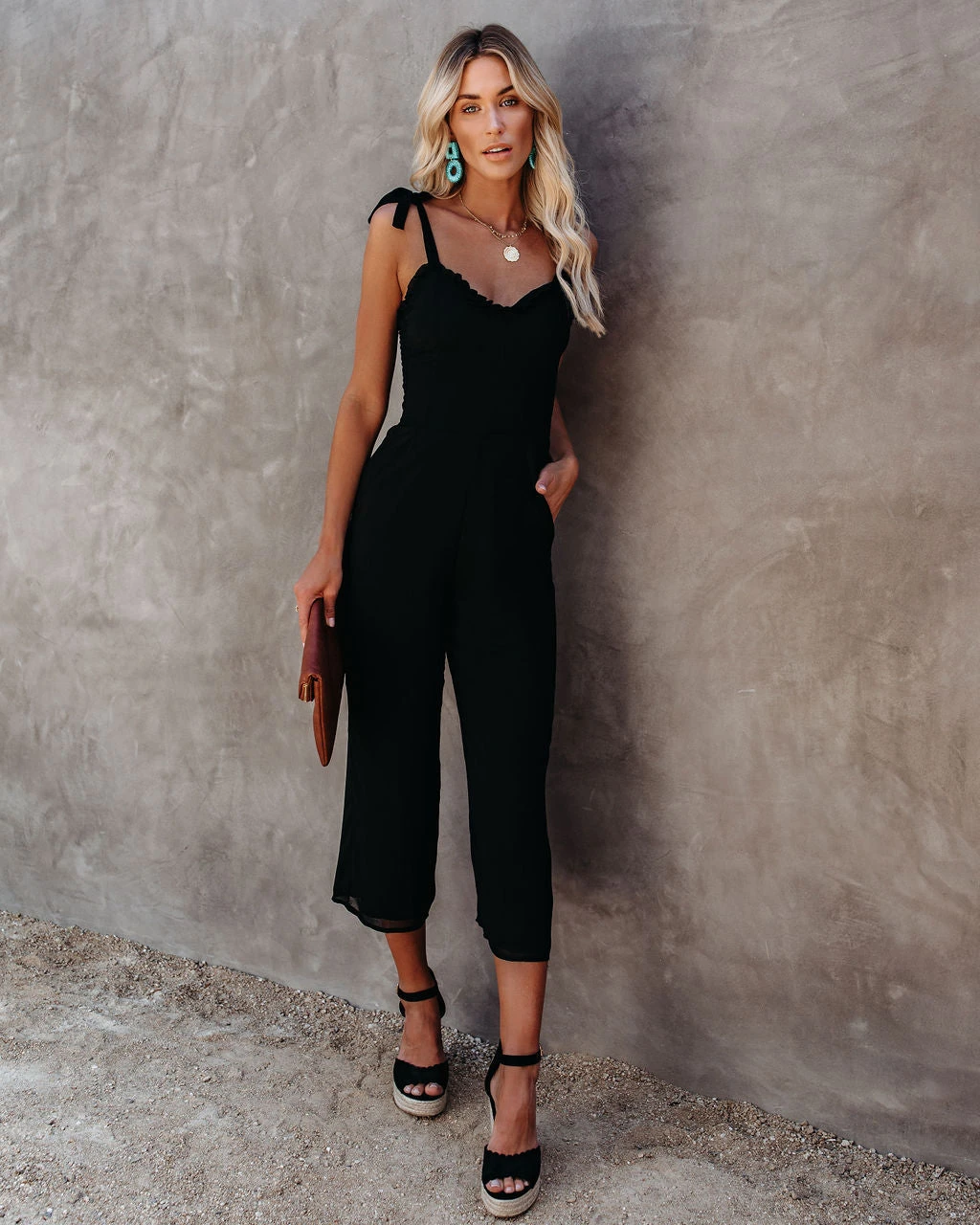 KOKO-001 Crowd Pleaser Pocketed Tie Jumpsuit - FINAL SALE