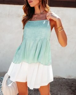 FLAW-001 Cyndi Smocked Babydoll Top - Sage - SALE