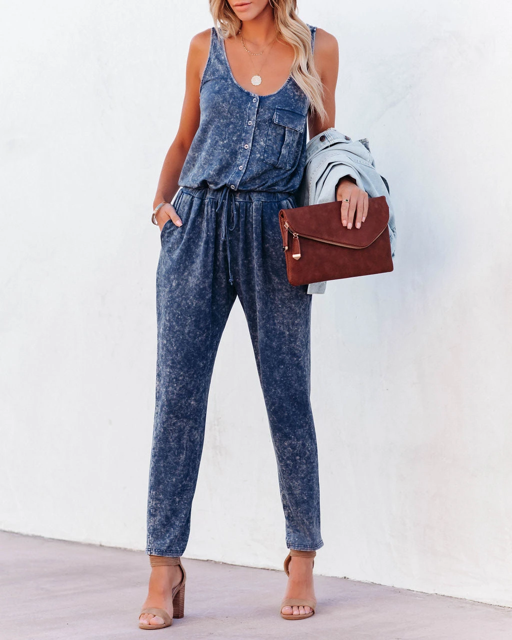 PROM-001 Danica Pocketed Washed Knit Jumpsuit - LAST CHANCE - Image 3