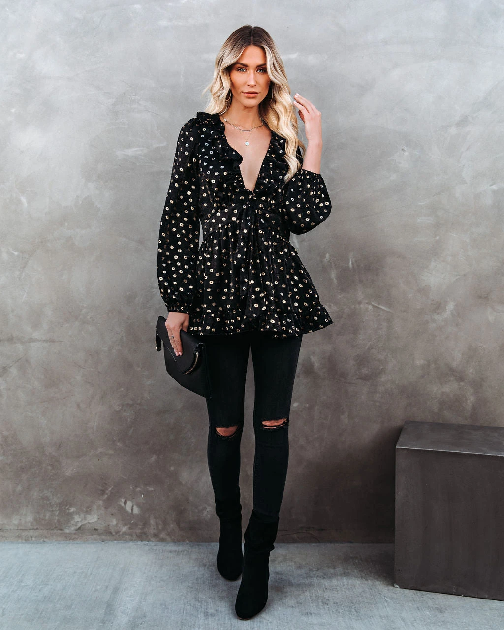 AEOM-001 Dante Metallic Ruffle Tie Blouse - Black - FINAL SALE - Image 2