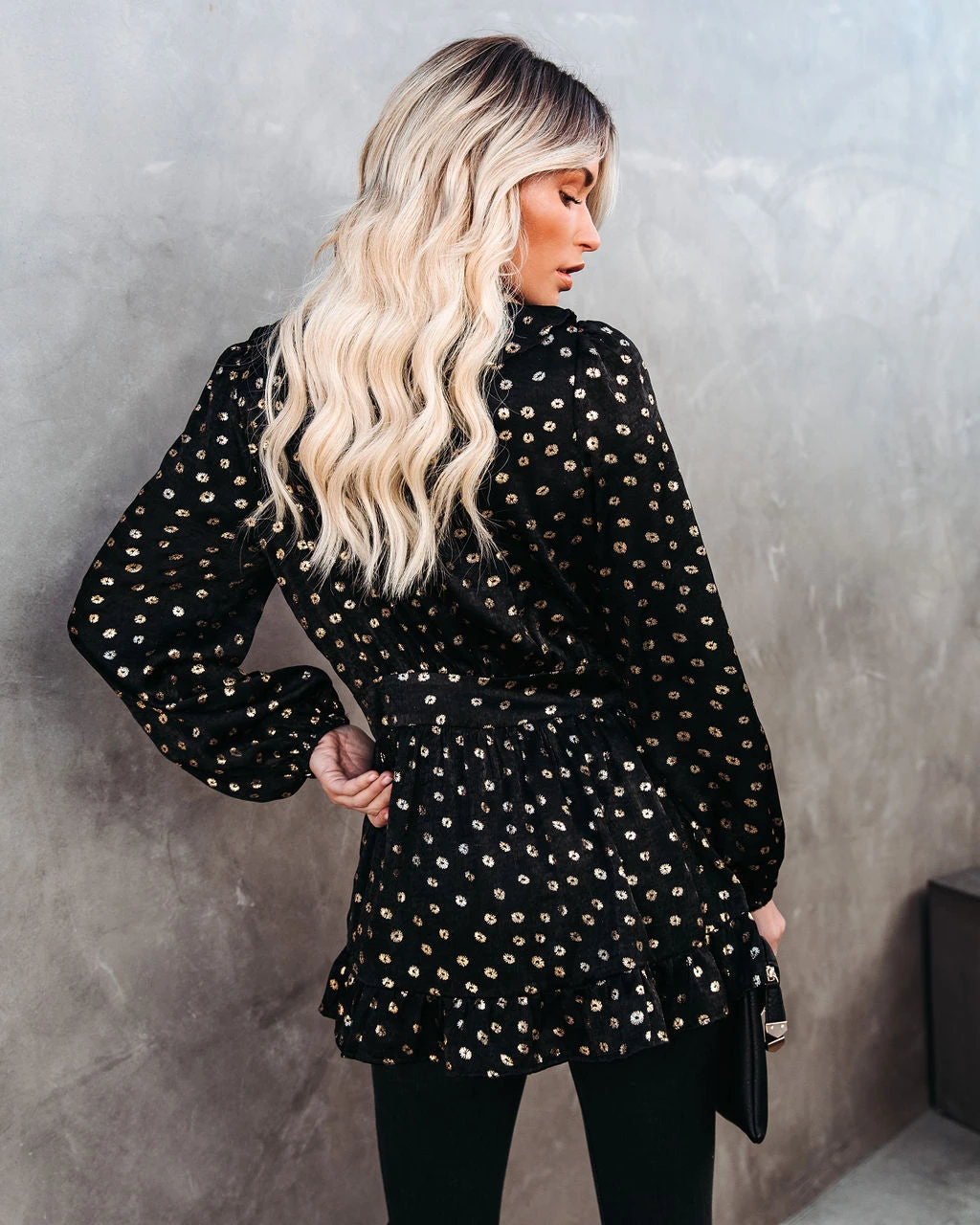 AEOM-001 Dante Metallic Ruffle Tie Blouse - Black - FINAL SALE - Image 3