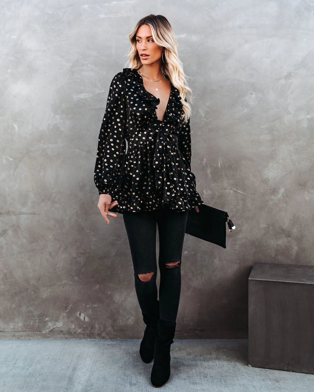 AEOM-001 Dante Metallic Ruffle Tie Blouse - Black - FINAL SALE - Image 6