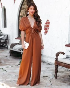 ACOA-001 Dayna Satin Cutout Jumpsuit - Rust - SALE