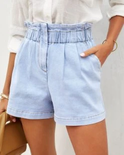 SKIE-001 Deena High Waisted Pocketed Shorts - Denim
