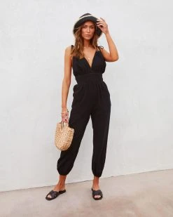 AAKA-001 Del Mar Cotton Pocketed Jogger Jumpsuit - Black
