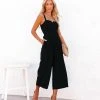 DEE-001 Dollhouse Cotton Pocketed Tie Back Jumpsuit - Black - LAST CHANCE