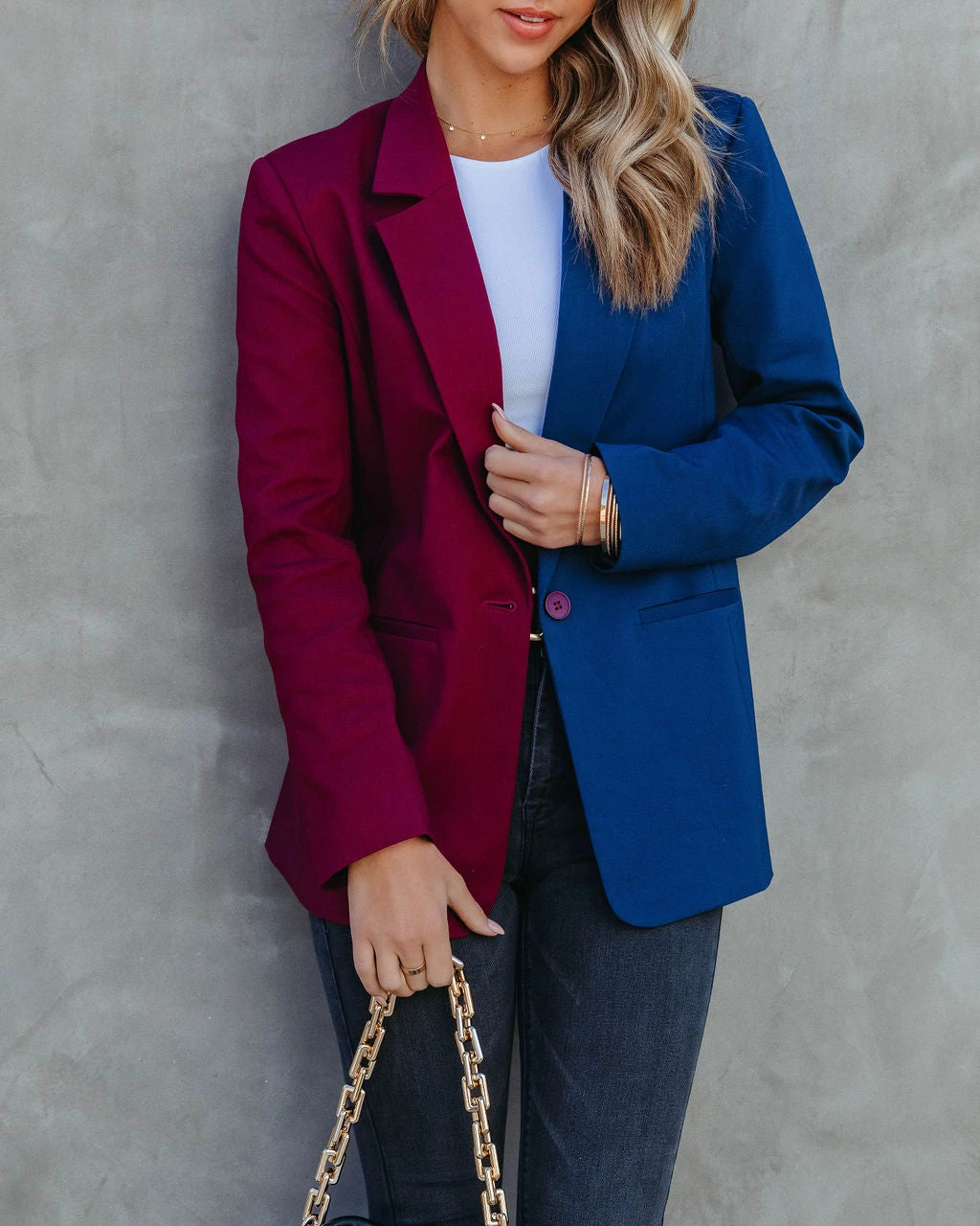 ENDL-001 Double Take Pocketed Colorblock Blazer - Wine/Navy - FINAL SALE - Image 5