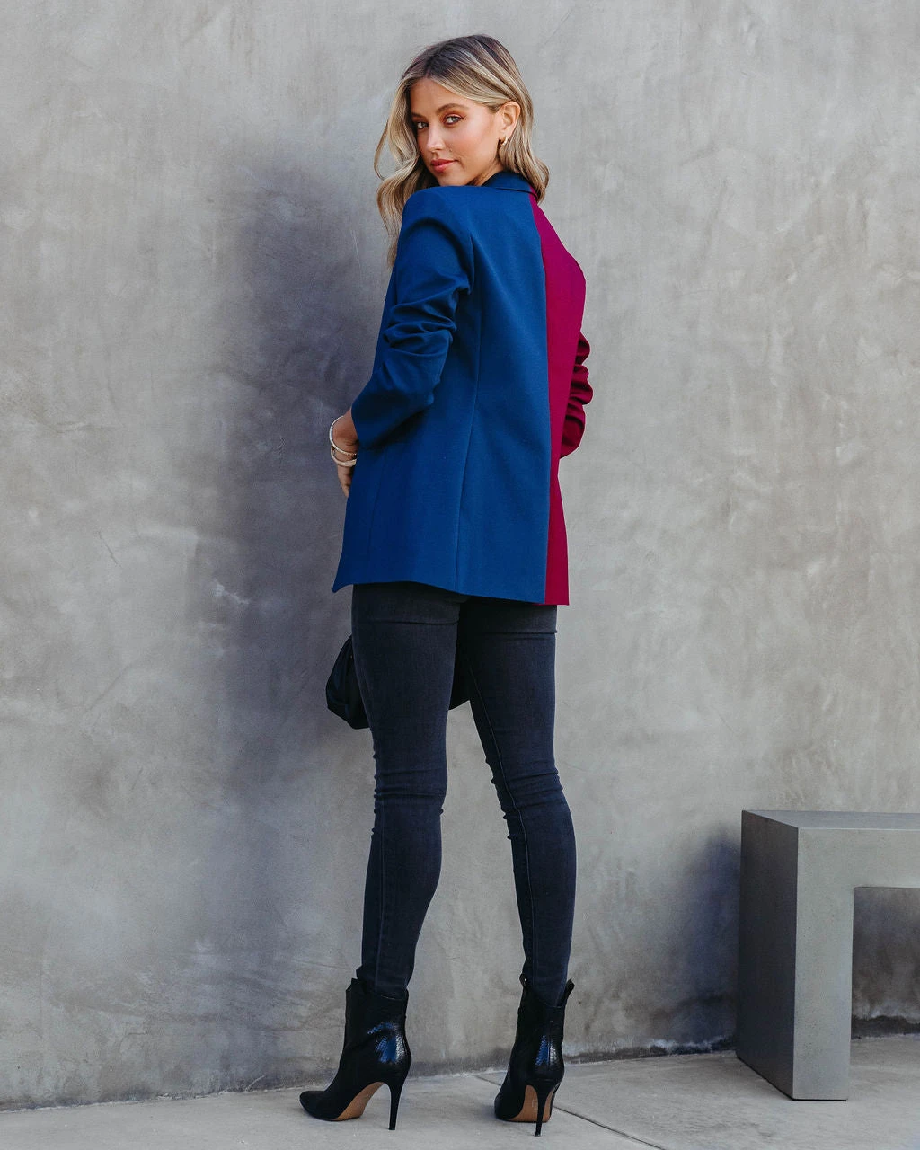 ENDL-001 Double Take Pocketed Colorblock Blazer - Wine/Navy - FINAL SALE - Image 4