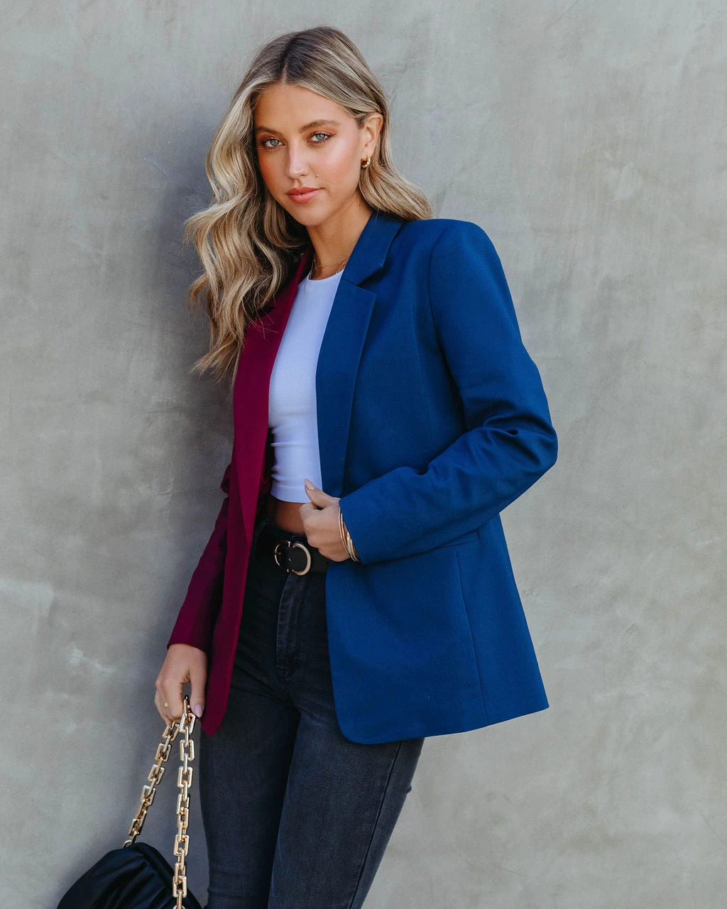 ENDL-001 Double Take Pocketed Colorblock Blazer - Wine/Navy - FINAL SALE - Image 3