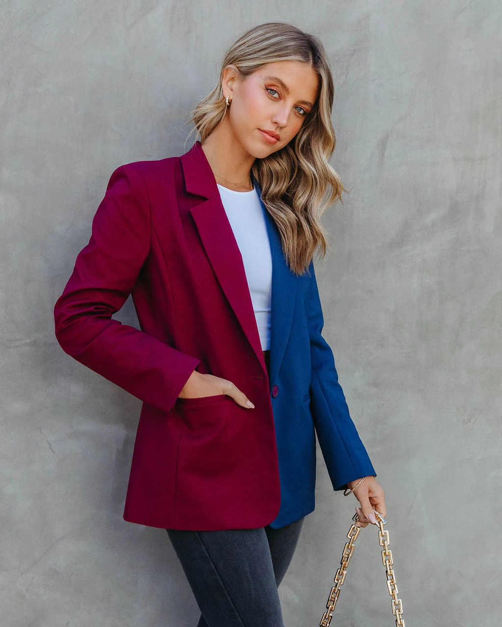 ENDL-001 Double Take Pocketed Colorblock Blazer - Wine/Navy - FINAL SALE - Image 7