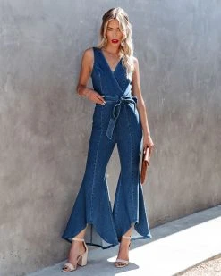 SALT-001 Elijah High Low Flare Denim Jumpsuit - FINAL SALE
