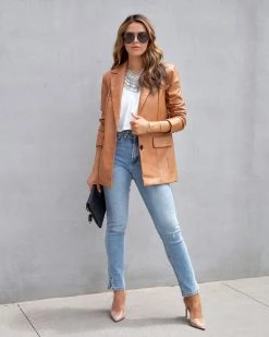 BAGA-001 Fashion Affairs Faux Leather Blazer - Camel - FINAL SALE