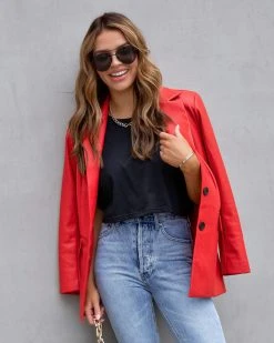 BAGA-001 Fashion Affairs Faux Leather Blazer - Cherry - FINAL SALE