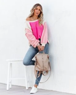 LIST-001 Fayette Cotton Blend Colorblock Pullover - Pink - FINAL SALE