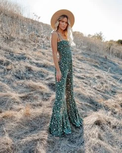 STOR-001 Felicity Floral Smocked Flared Leg Jumpsuit - FINAL SALE