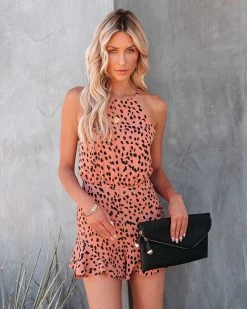 SHE -001 Flintstone Backless Ruffle Romper - Light Cinnamon - FINAL SALE