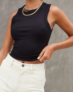 CHRY-001 Forever Thing Ribbed Crop Tank - Black