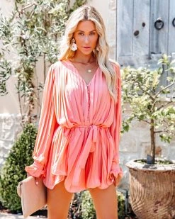 ENDL-001 Found Love Pleated Romper - Coral - FINAL SALE