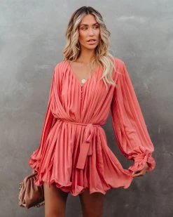 ENDL-001 Found Love Pleated Romper - Mauve - FINAL SALE