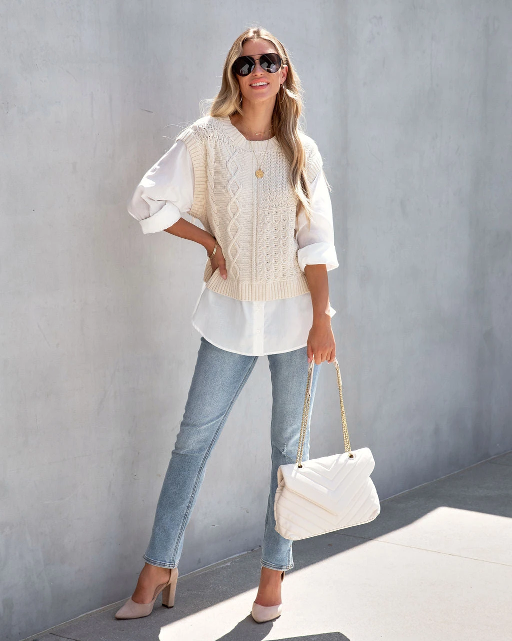 BY T-001 Ginsburg Cotton Cable Knit Vest Blouse - FINAL SALE - Image 5