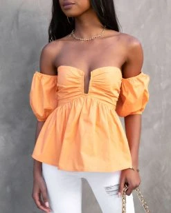 SUGA-001 Got That Something Cotton Off The Shoulder Top - Orange - SALE