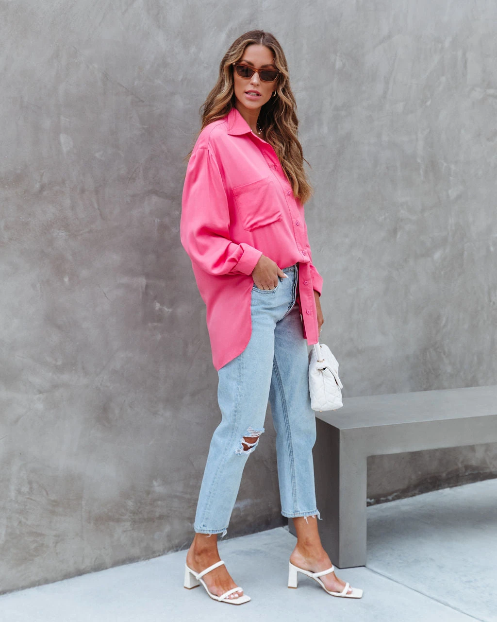 &MER-001 Hailey Relaxed Button Down Tunic - Coral Pink - SALE - Image 5