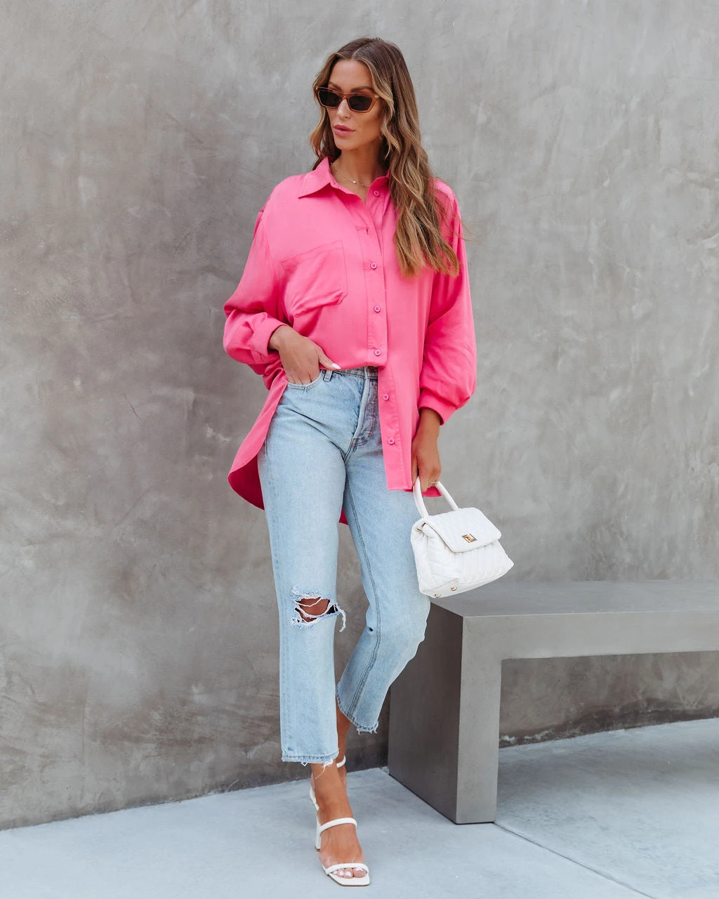 &MER-001 Hailey Relaxed Button Down Tunic - Coral Pink - SALE - Image 6