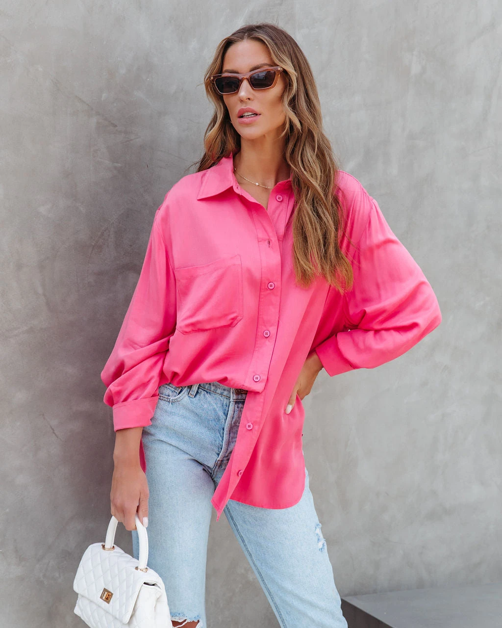 &MER-001 Hailey Relaxed Button Down Tunic - Coral Pink - SALE - Image 7