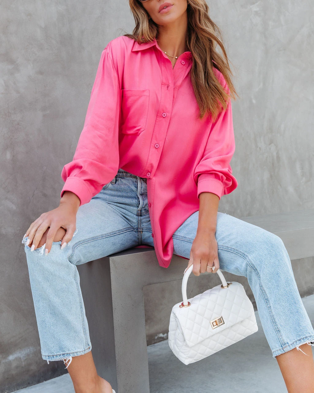 &MER-001 Hailey Relaxed Button Down Tunic - Coral Pink - SALE - Image 2