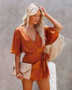 ONE-001 Hartman Printed Satin Wrap Romper - FINAL SALE