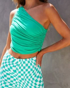 IDEM-001 Hendrix One Shoulder Ruched Top - Green