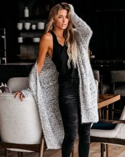 LUSH-001 Hit The Slopes Pocketed Fuzzy Knit Cardigan