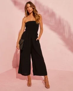 GILL-001 Infinity Smocked Strapless Jumpsuit - Black