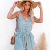 FLAW-001 Irving Crinkled Cotton Pocketed Romper - Blue - LAST CHANCE