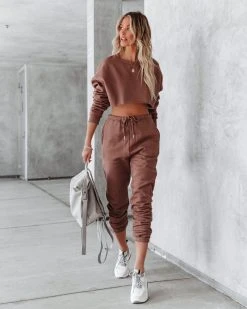ALL-001 Jordyn Cotton Blend Cropped Sweatshirt - Latte - FINAL SALE