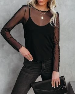 PROJ-001 Justine Long Sleeve Mesh Top - Black - FINAL SALE