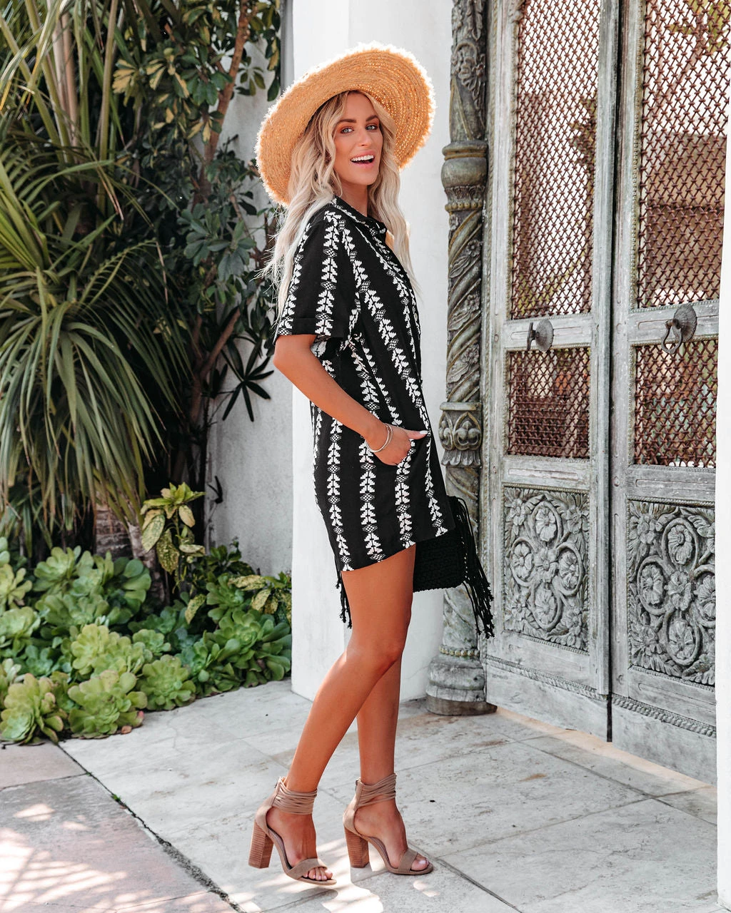 ELAN-001 Keanu Cotton Pocketed Embroidered Button Down Romper - Black - LAST CHANCE - Image 6