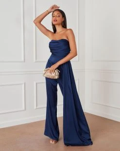 MANI-001 Keaton Satin Jumpsuit - Navy