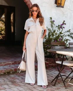 ACOA-001 Kent Pocketed Utility Jumpsuit - Beige - SALE