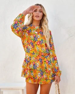 ENDL-001 Kimmy Floral Ruffle Tiered Romper - Orange - LAST CHANCE