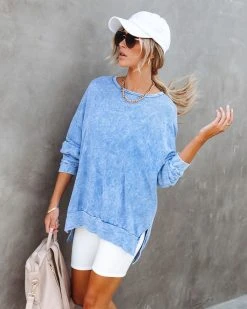 CHRY-001 Kourtney Cotton Mineral Wash Sweatshirt - Blue - FINAL SALE